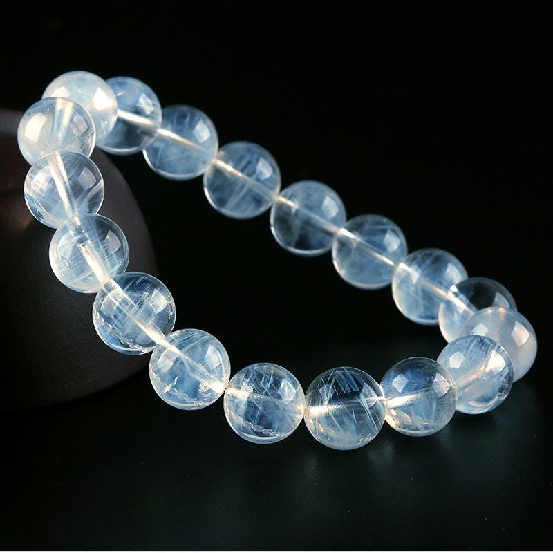 Meilleur véritable bracelet en quartz bleu naturel avec aiguille, bracelet de perles de forme ronde de 7 à 12 mm