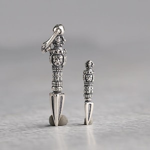 s925 sterling silver vajra shape charm bead, oxidized silver vajra charm