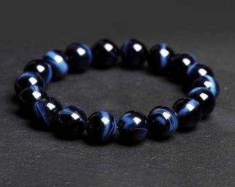 6mm – 16mm round shape natural blue tiger eye beaded bracelet