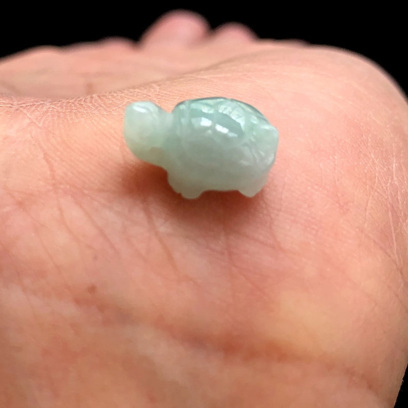 May include: A small, green jade turtle figurine. The turtle is carved in a realistic style and has a smooth, polished finish.
