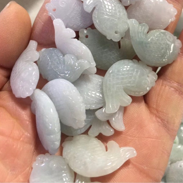 genuine natural jadeite carp fish shape small pendant bead