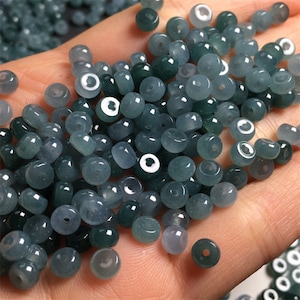 100 peças pequenas contas de jade azul transparente em formato de tambor contas de jadeíta natural