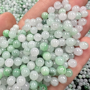 Icy White & Green Jadeite Beads: 5.5mm Round Gemstone Beads