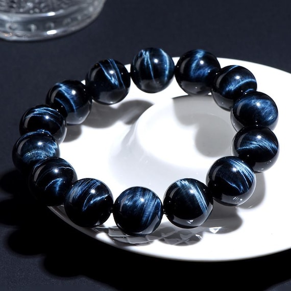 Bracelet Perles Œil De Tigre Bleu 6mm - Énergie Et Confiance - Expédition Rapide