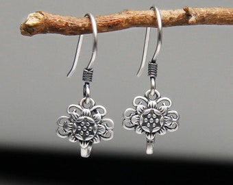 1 paio / 2 paia di orecchini vuoti in argento sterling S925 a forma di girasole cavo, gancio per orecchini