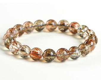Bracelet de perles de quartz rutile Super Seven 7 en or noir naturel 7A de 4 à 12 mm