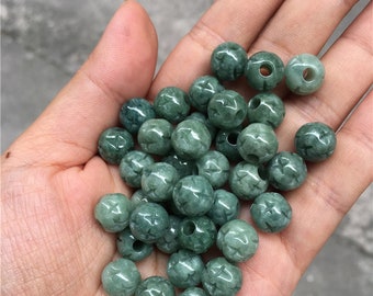 20 pcs / 50 pcs 6 – 13 mm Genuine natural oily green jadeite bead flower pattern round shape jade bead