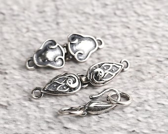 Oxidized Sterling Silver Clasp Bead: Cloud & Flower Pattern