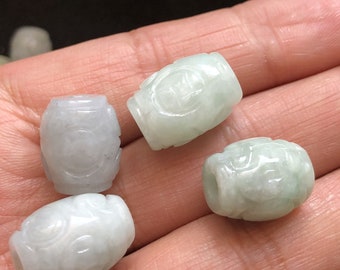 Carved Jadeite Flower Beads: Natural Rice Shape (15mm)
