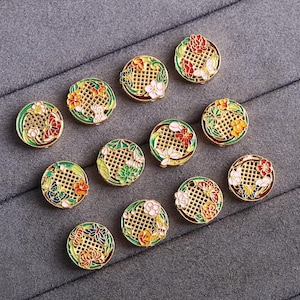 flowers of the twelve months pattern round shape gild sterling silver bead, enamel bead