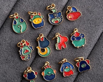 Dije de plata de ley esmaltada con forma de animales del zodíaco chino