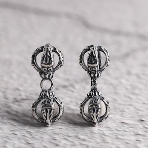 s925 sterling silver vajra shape charm bead, oxidized silver vajra charm