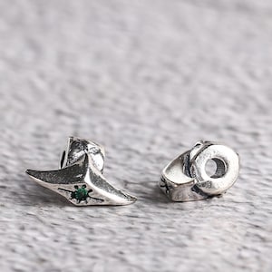 Sterling Silver Star Light Bead, Oxidized Silver Spacer with Zircon