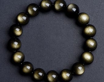 Bracelet de perles d&#39;obsidienne dorée naturelle de forme ronde de 6 mm à 18 mm