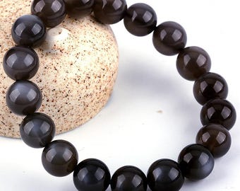 Pulsera de piedra lunar negra natural: Joyería con cuentas redondas de piedras preciosas