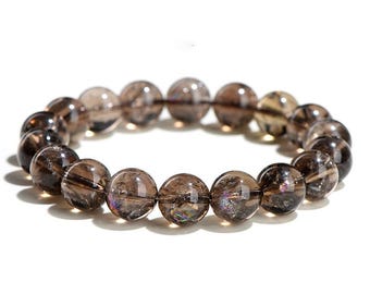6mm - 16mm round shape inner icy cracks genuine natural smoky Quartz beaded bracelet