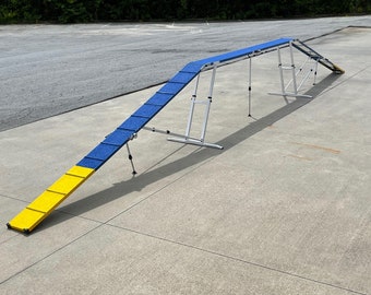 Dog Agility 12' X 12" AKC Competition Sized Dog Agility Dog Walk, in Blue & Yellow, with a 10-year Warranty
