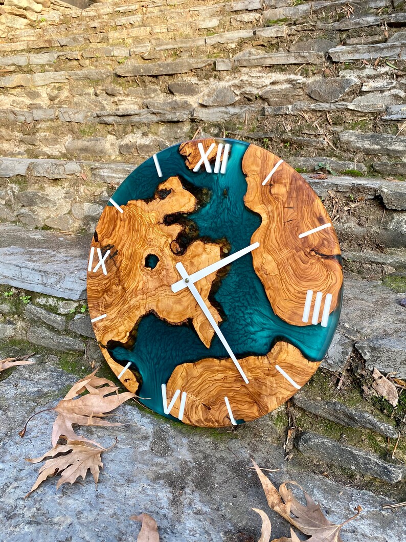 Resin & Olive Wood Wall Clock Colorful Epoxy Cool Wall Clock Etsy