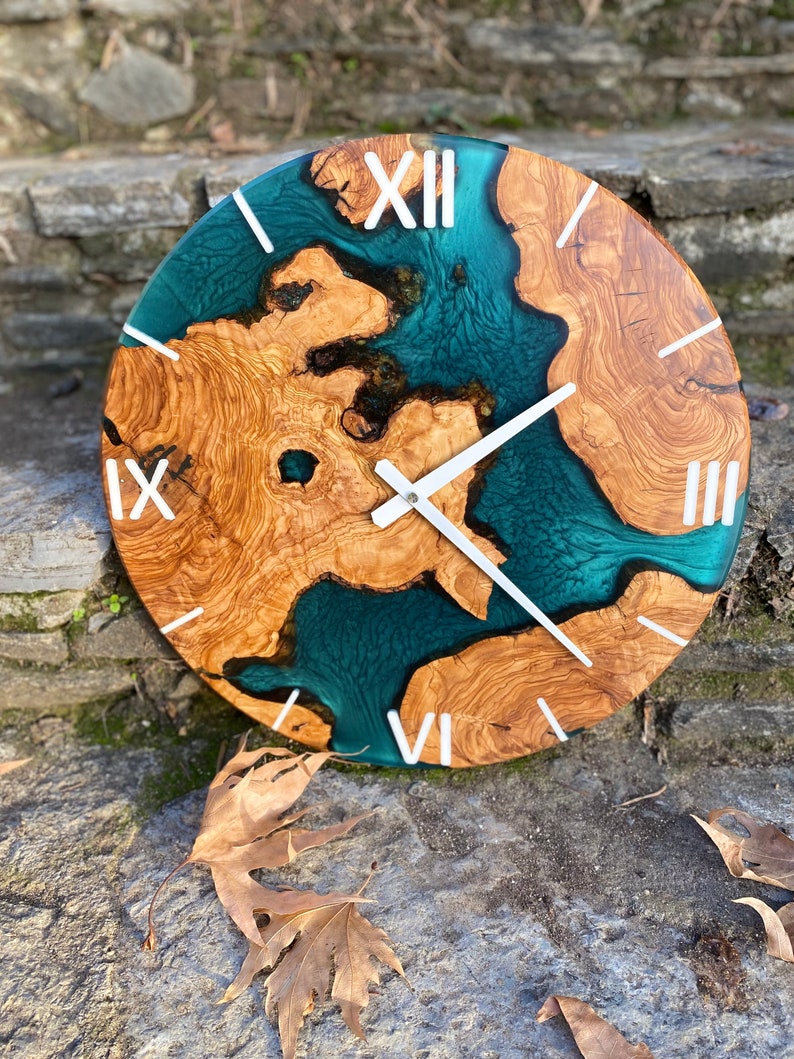 Resin & Olive Wood Wall Clock Colorful Epoxy Cool Wall Clock Etsy