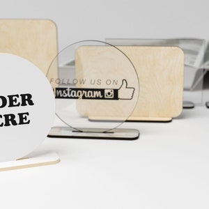 Placa de varias formas con soporte - Archivo de corte láser - Para acrílico - Placa de redes sociales - Soporte de placa de placa de nombre - Glowforge SVG