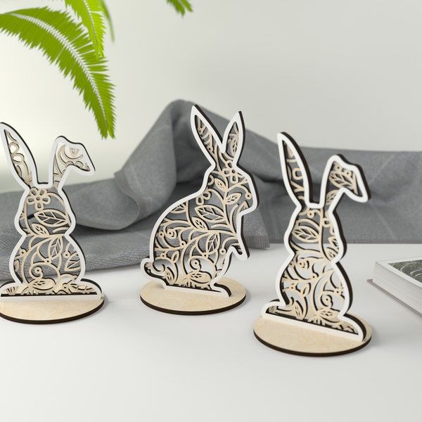 Floral Easter Bunnies - Set of 3 - Glowforge - Laser Cut Files