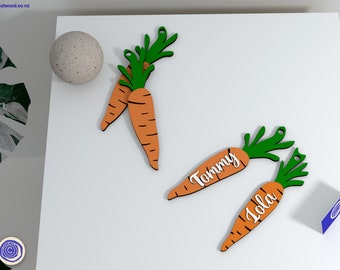 Etiquetas de Páscoa de cenoura - Cabides de cesta com nome personalizável - Glowforge - Arquivos cortados a laser