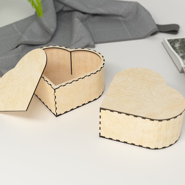 Wooden Heart Shaped Jewelry Box Digital File - Ai SVG EPS - Laser CNC Cut Pattern Model