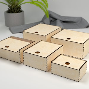 Laser Cut Box Slider Box Files - Bundle -  6 Different Sizes - Trinket Stand Storage Box Bundle - files for laser cutting wood - Glowforge