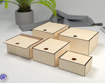 Laser Cut Box Slider Box Files - Bundle -  6 Different Sizes - Trinket Stand Storage Box Bundle - files for laser cutting wood - Glowforge