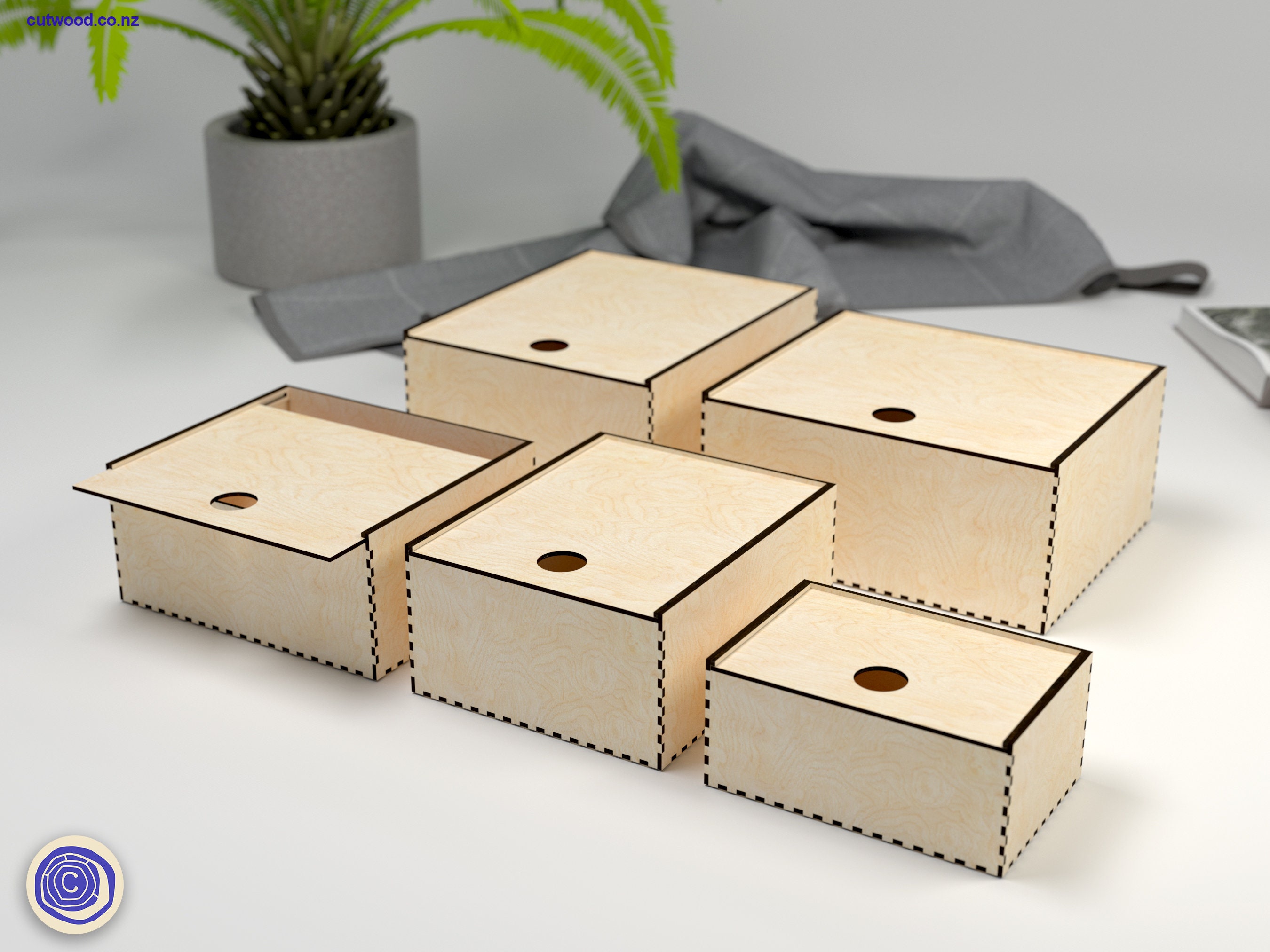 Laser Cut Box Slider Box Files - Bundle -  6 Different Sizes - Trinket Stand Storage Box Bundle - files for laser cutting wood - Glowforge