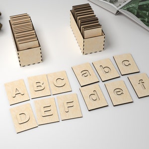 Letras mayúsculas y minúsculas Montessori - Rompecabezas educativo para aprender el alfabeto - SVG, DXF - Archivo digital