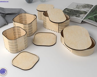 Curved Box Bundle - Fichiers découpés au laser - Fichiers Glowforge - Fichiers numériques - Différentes tailles