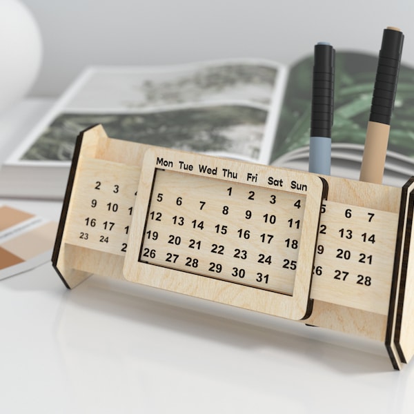 Perpetual Calendar - Laser Cut Files - Desk Organizer - Calendar svg - Wood Calendar - SVG, Glowforge