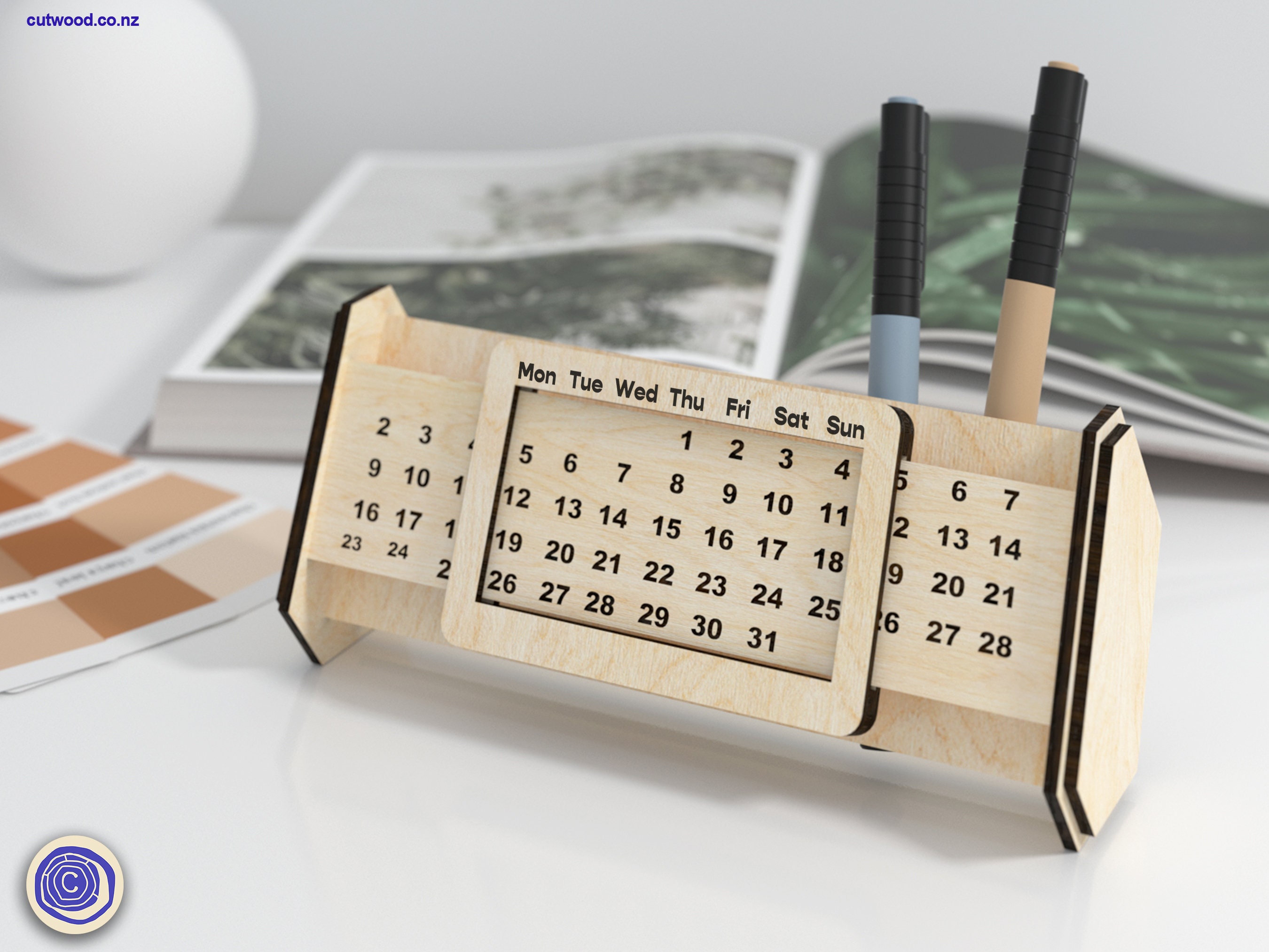 Perpetual Calendar Laser Cut Files Desk Organizer Etsy India