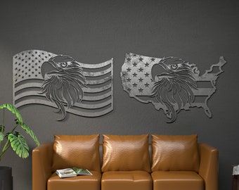 Águila y bandera de EE. UU. - Arte de pared patriótico de Estados Unidos - Para CNC, láser, plasma o corte por chorro de agua Láser CNC Plasma Waterjet - Archivo digital