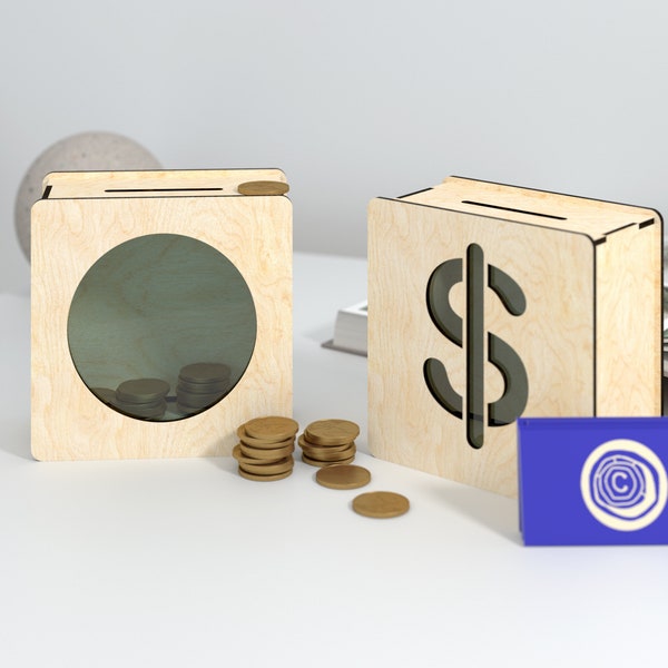 Money Bank Laser Cut Box - Archivos digitales - Archivo de corte láser - Glowforge SVG - Tapa deslizante
