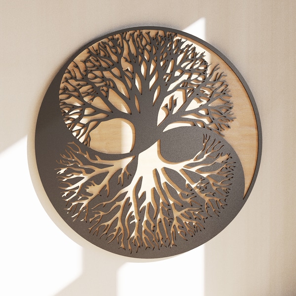 Yin Yang Tree of Life - Art mural - Modèles numériques - Pour la découpe au laser, CNC ou metal Cut Art