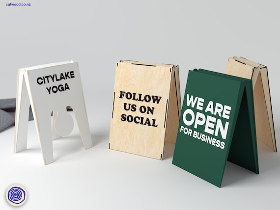 Sandwich Board Sign Laser Cut File: A4 Plaque with Stand (SVG, DXF, Ai, EPS)