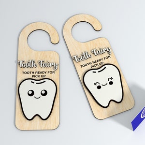 Colgador de puerta de hada de los dientes - Signo de diente listo para coleccionar para niños - Glowforge, CNC, SVG de corte láser
