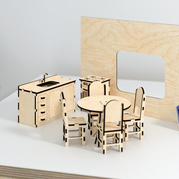 Doll Furniture Digital File - Glowforge Design - Ai SVG EPS - Laser Cut Pattern Model - Modern Contemporary Dollhouse Furniture Kit