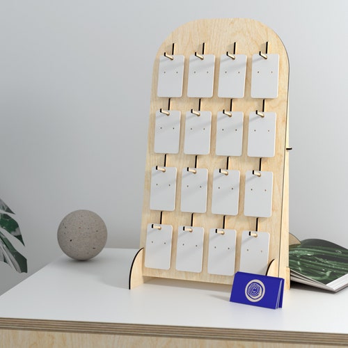 Boucle d'oreille présentoir fichier numérique - crochet suspendu - Design carré arrondi - Ai SVG EPS - modèle de motif découpé au Laser - stand d'artisanat, étal de marché