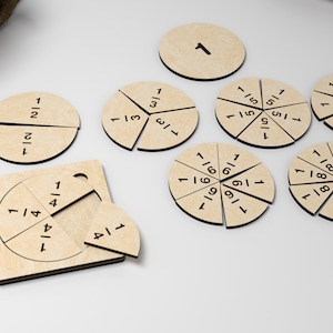 Montessori-inspired fractional discs | Understanding fractions - Digital Laser Cut Files, glowforge dxf, svg. Childrens Educational learning