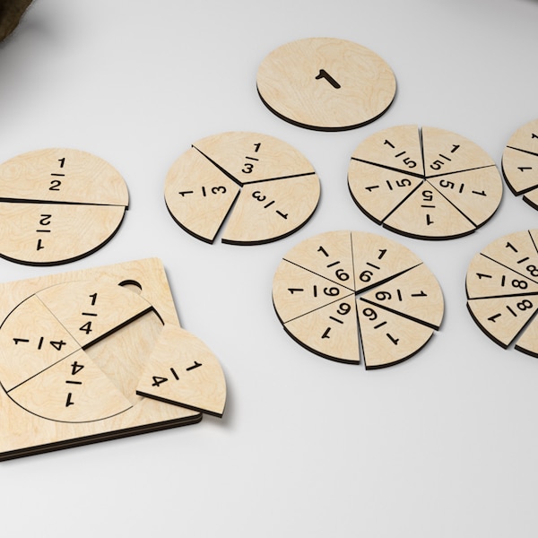 Disques fractionnaires d'inspiration Montessori | Comprendre les fractions - Fichiers numériques découpés au laser, glowforge dxf, svg. Apprentissage éducatif pour enfants