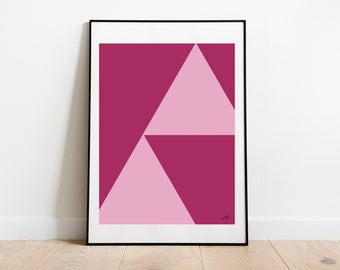 Pink triangle abstract graphic print wall art, yellow and pink artwork, triangular geometric shapes, pattern wall art, set of two