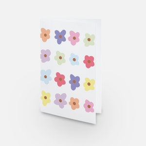 Multicoloured floral greeting card, blank greeting card, birthday card, celebration card, minimal greeting card