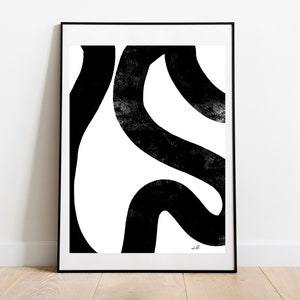 Black squiggle abstract graphic print wall art, black and white print, pattern wall art