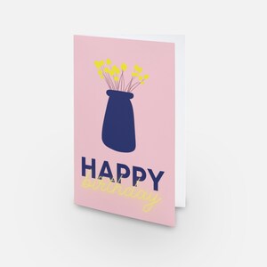 Happy birthday card, greeting card, celebration card, pink and blue birthday card, floral greeting card