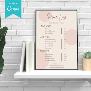Printable Price List Template, Editable in Canva, DIY price list, Small Business Template, Instant Download