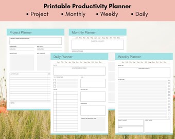 Printable Productivity Planner, Project Planner, Monthly Planner, Weekly Planner, Daily Planner, Instant Download