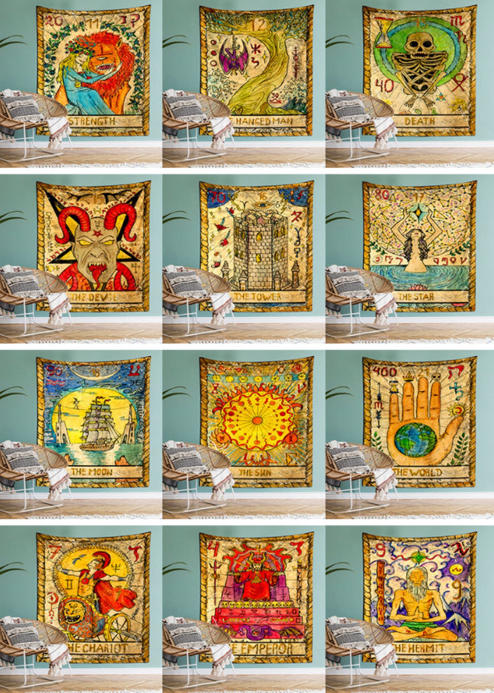 Tarot Card Tapestry Wall Cloth Wall Hangings Decor Etsy